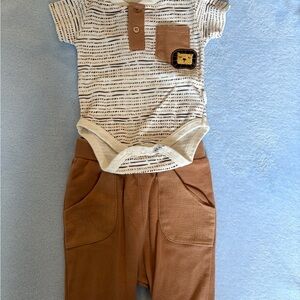 Striped Baby Onesie and Brown Pants Set